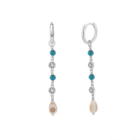 Turquoise Spiral Shell Drop Long Earrings